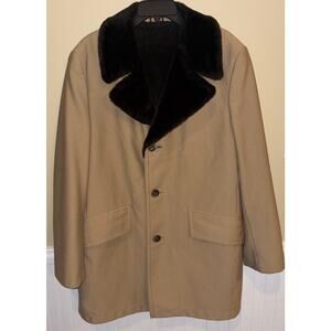 Vintage Sears The Men's Store Khaki Tan Faux Fur Collared Trench Coat Size 42R L